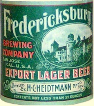 Label from Reno bottller of Fredericksburg Beer