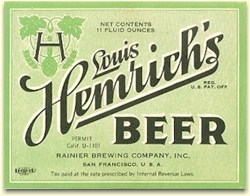 Louis Hemrich's Beer label, c.1934 - image