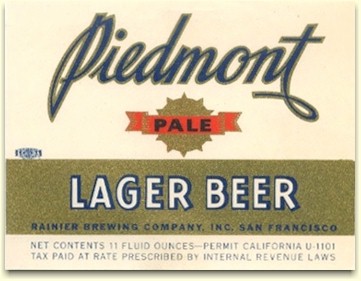 Piedmont Pale Lager Beer label, c.1934 - image
