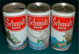 Set of three Schmidt Beer cans from the Rainier Brg. Co.