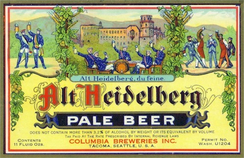 Columbia Brewery's Alt Heidelberg beer label, c.1933 - image