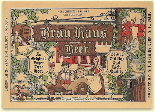Brau Haus Beer label, ca.1935