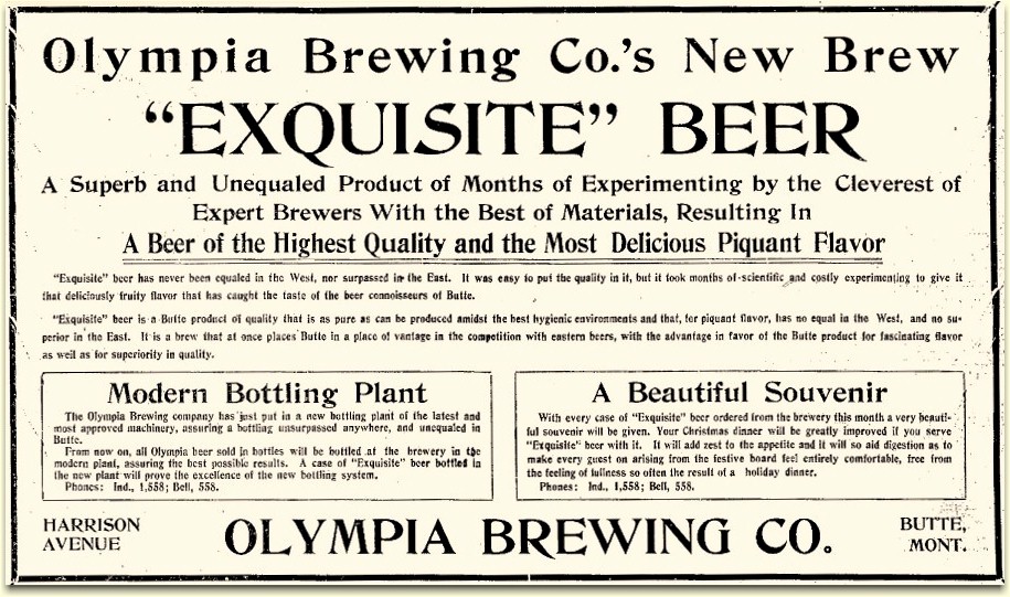 Olympia's Exquisite Beer ad, c.1909