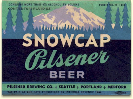 Snowcap Pilsener Beer label, ca.1933