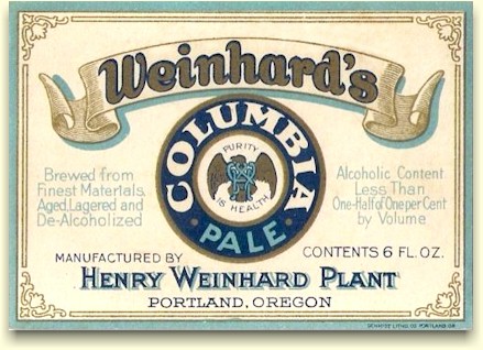 Weinhard plant near-beer label - Columbia Pale