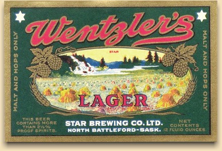 Wentzler's Lager beer label, No. Battleford, Sask.